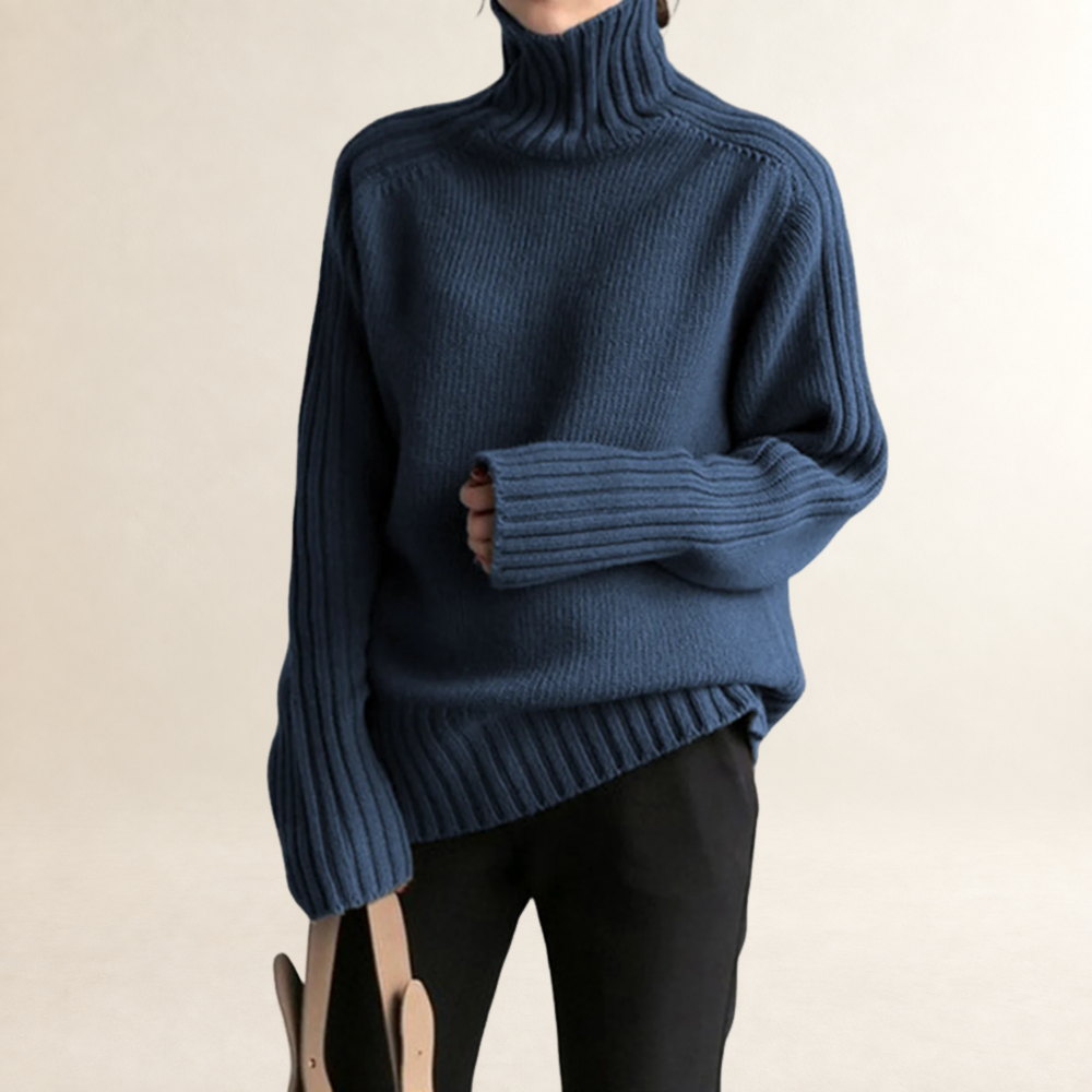 Damen Rollkragenpullover Langarm regulärer Schnitt Rippenstruktur