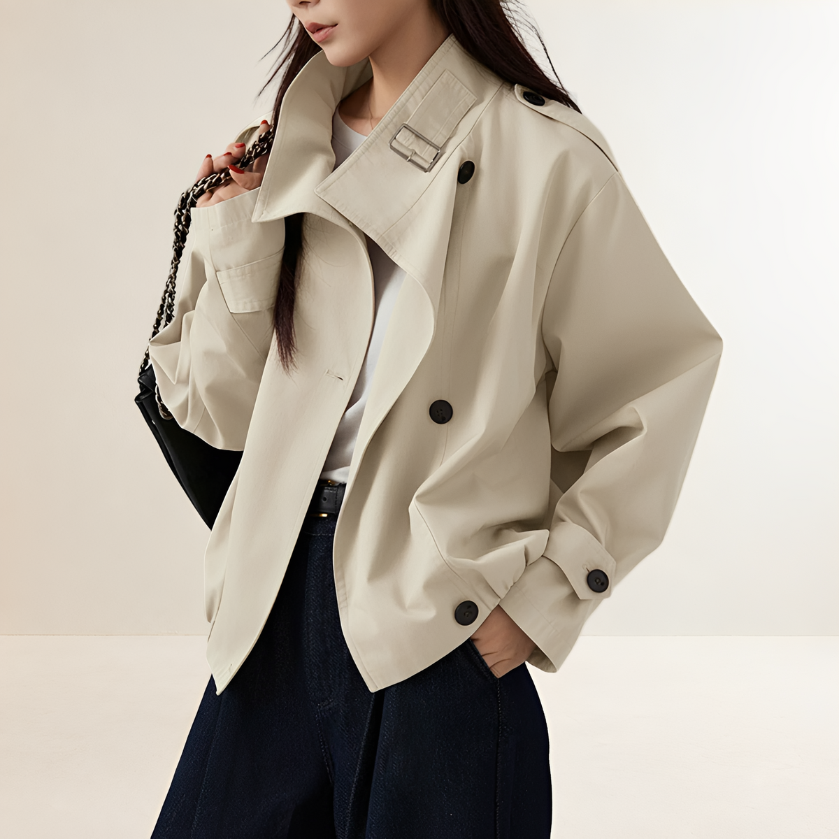 Damen Trenchcoat Oversized Schnitt Langarm - Doppelreihig