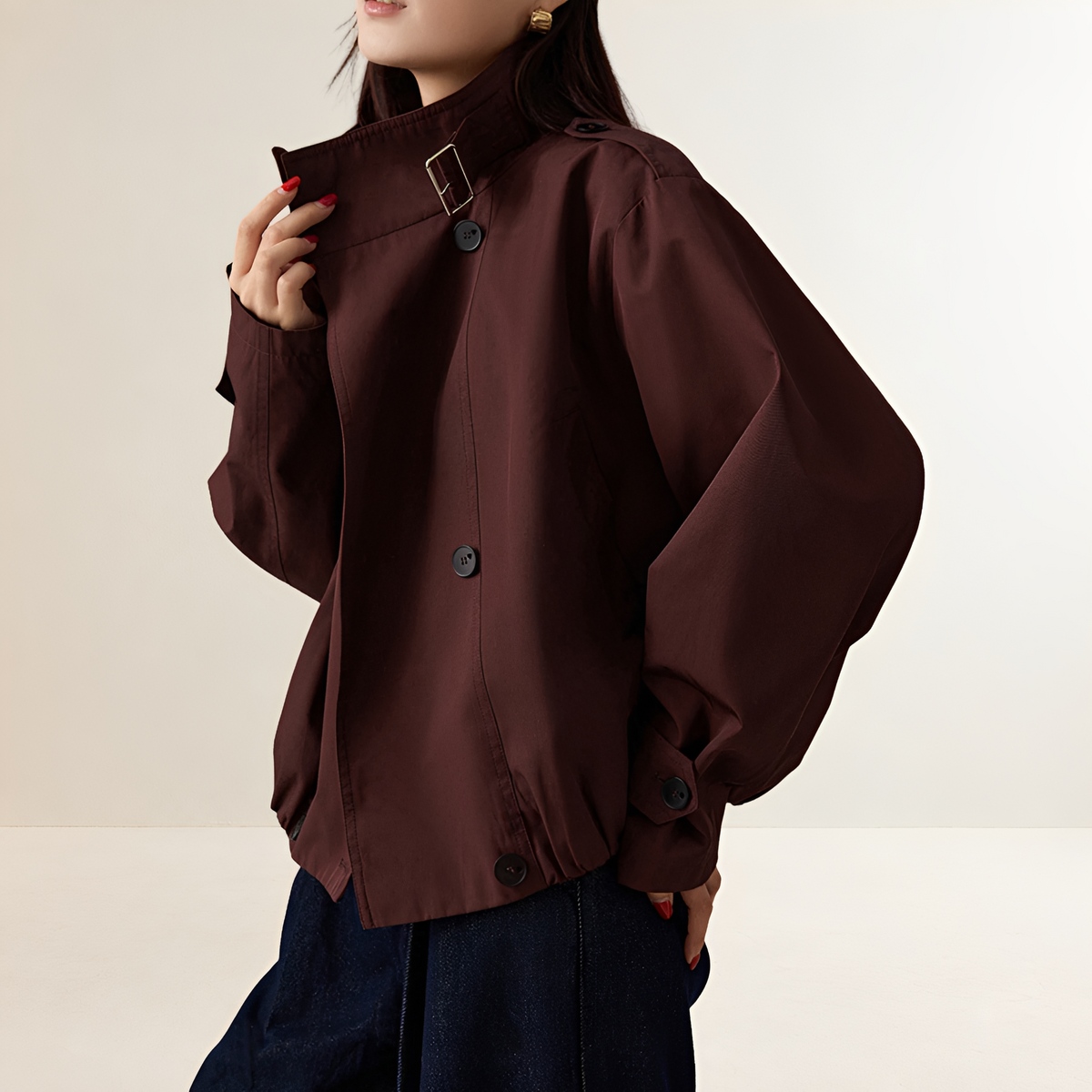 Damen Trenchcoat Oversized Schnitt Langarm - Doppelreihig