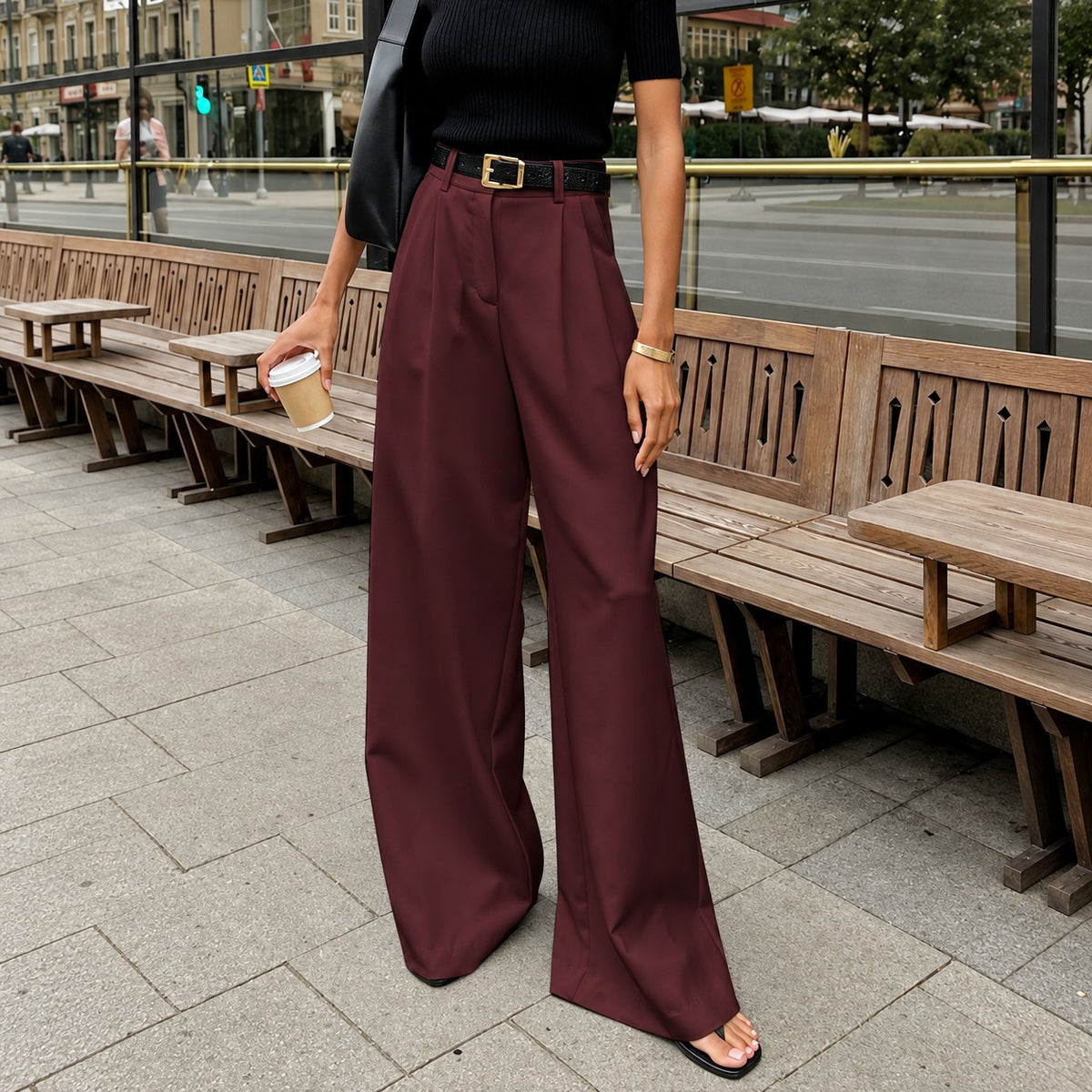 Damen Weite Hose Hoch tailliert Pleated Design - Bequemer Schnitt