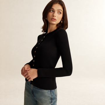 Damentaille Langarm Bluse mit Knopfleiste, enger Passform und Rippenstruktur