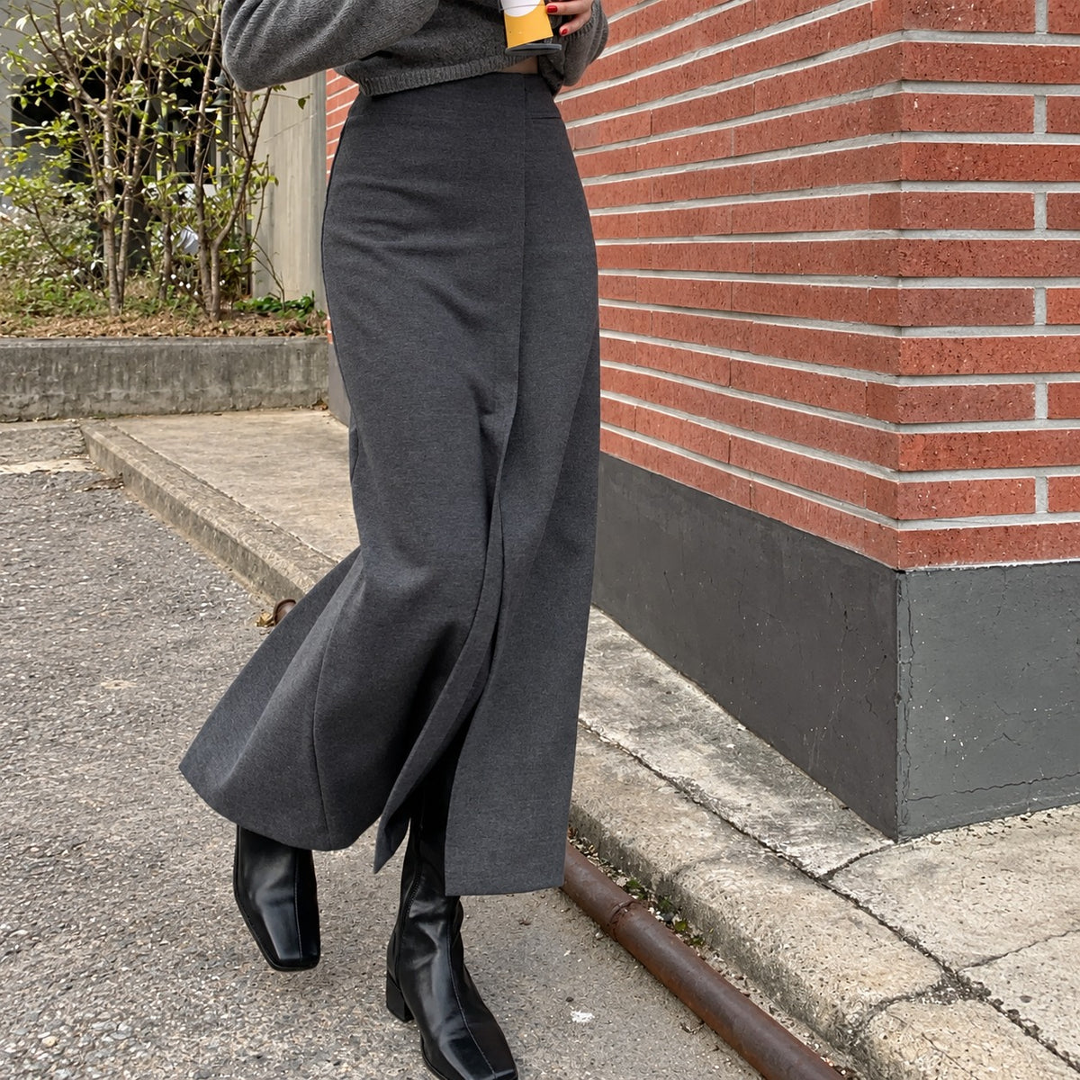 Damentaille Maxi Rock mit hohem Bund und Schlitzdetail