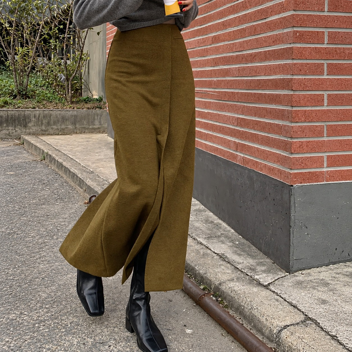 Damentaille Maxi Rock mit hohem Bund und Schlitzdetail