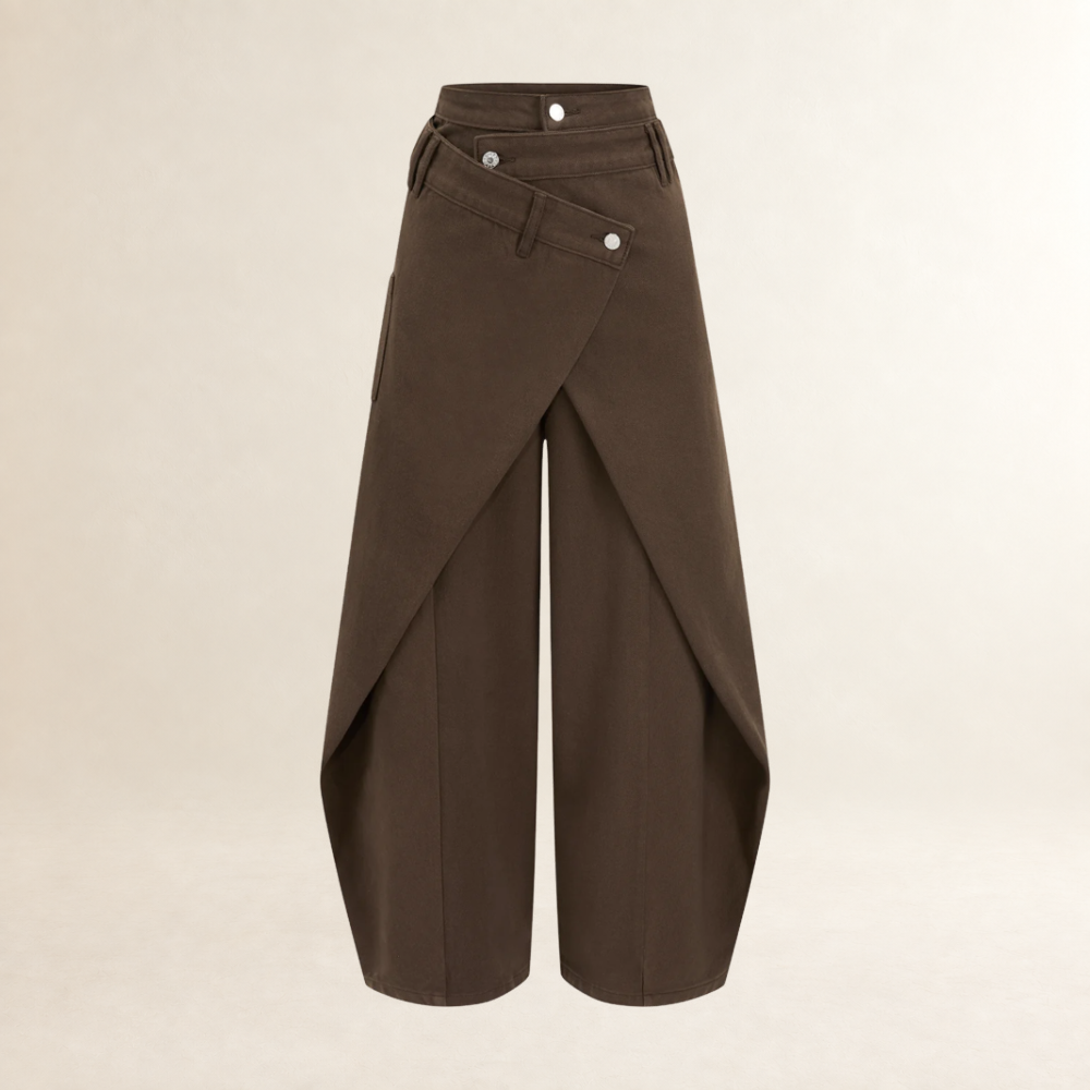 Damentaille Weite Hose mit Hochbund, Kreuz-Front-Design und Beinlänge bis zum Knöchel