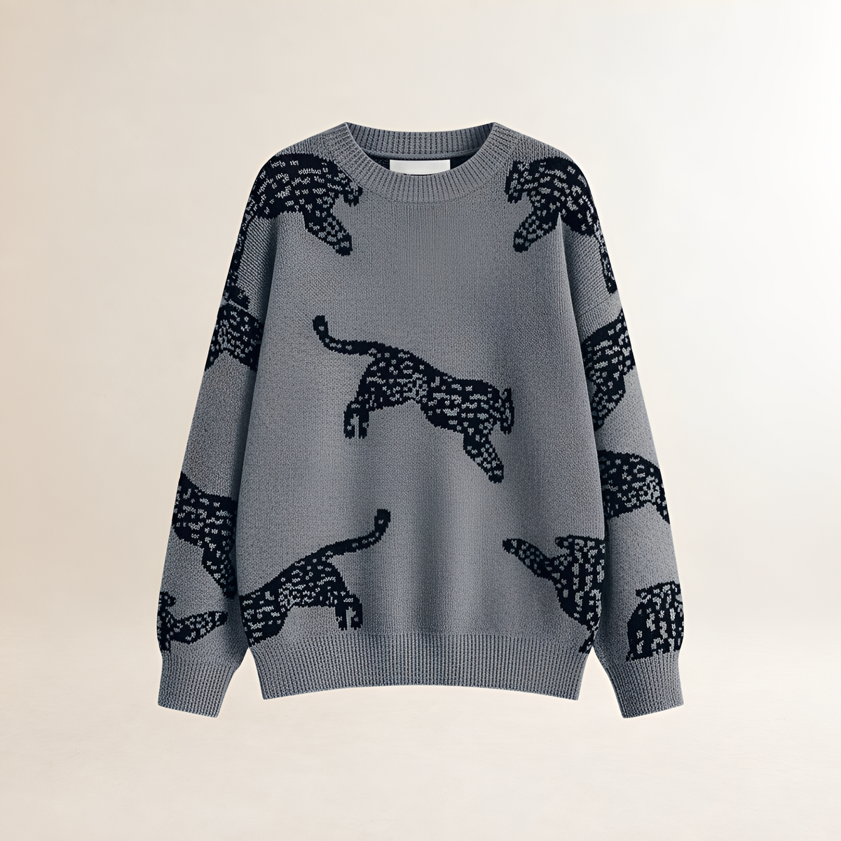 Damentunika Pullover Leo Muster Hoher Kragen Regulärer Schnitt