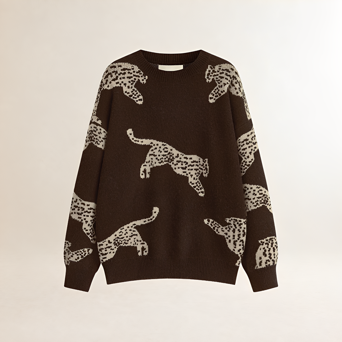 Damentunika Pullover Leo Muster Hoher Kragen Regulärer Schnitt