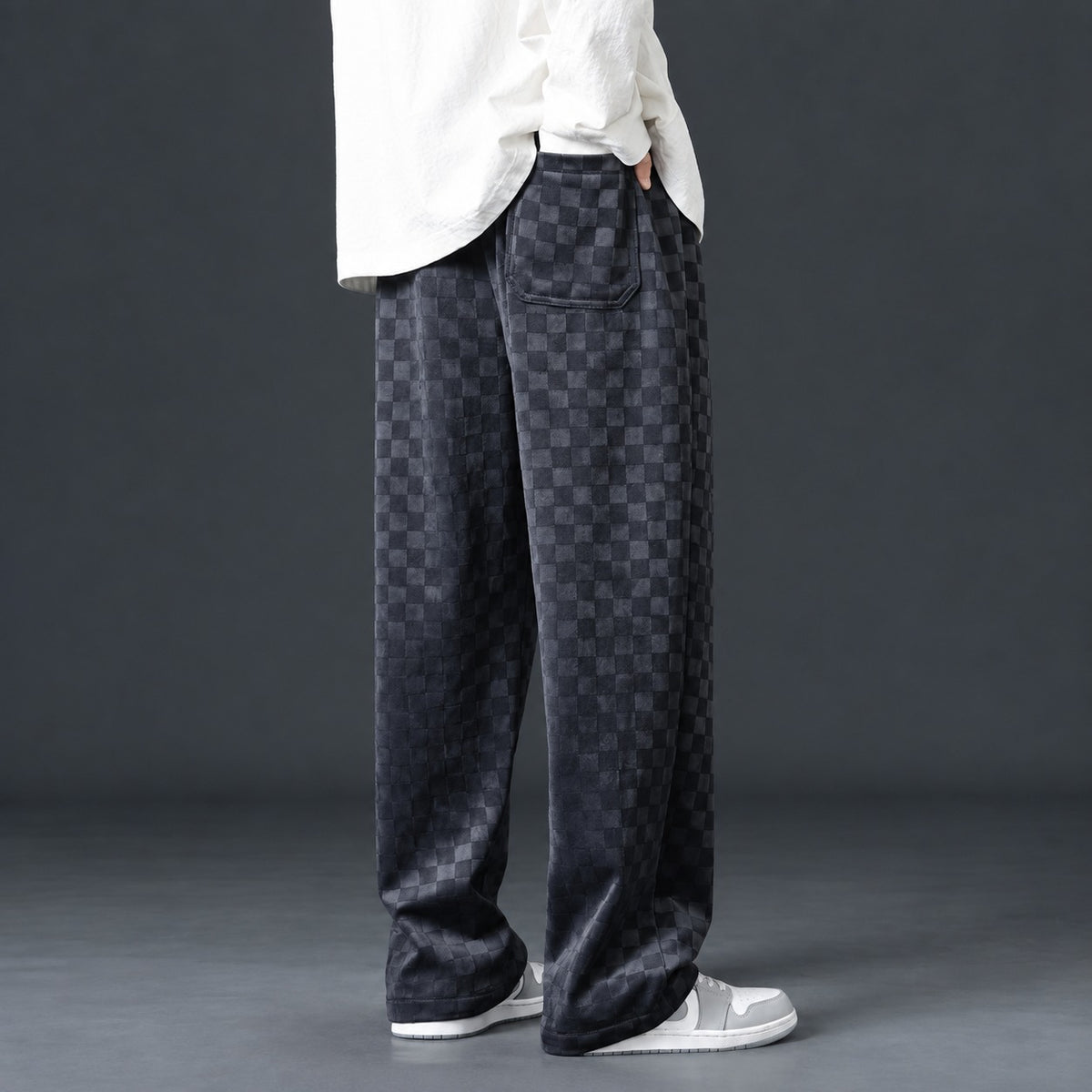 Herren Jogginghose mit Karo-Muster Elastischer Bund Locker Sitz