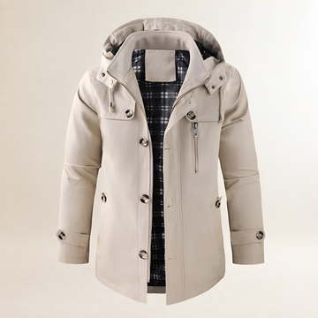 Herrencoat mit Kapuze, Knopfverschluss und mehreren Taschen - Langarm, reguläre Passform