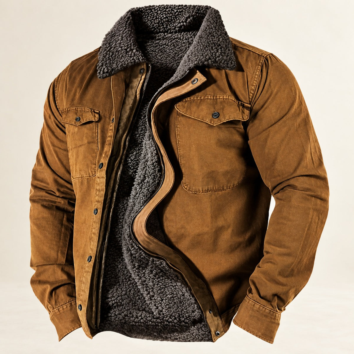 Herrencoat mit Knopfverschluss und klassischen Kragen - Langarm, praktische Taschen