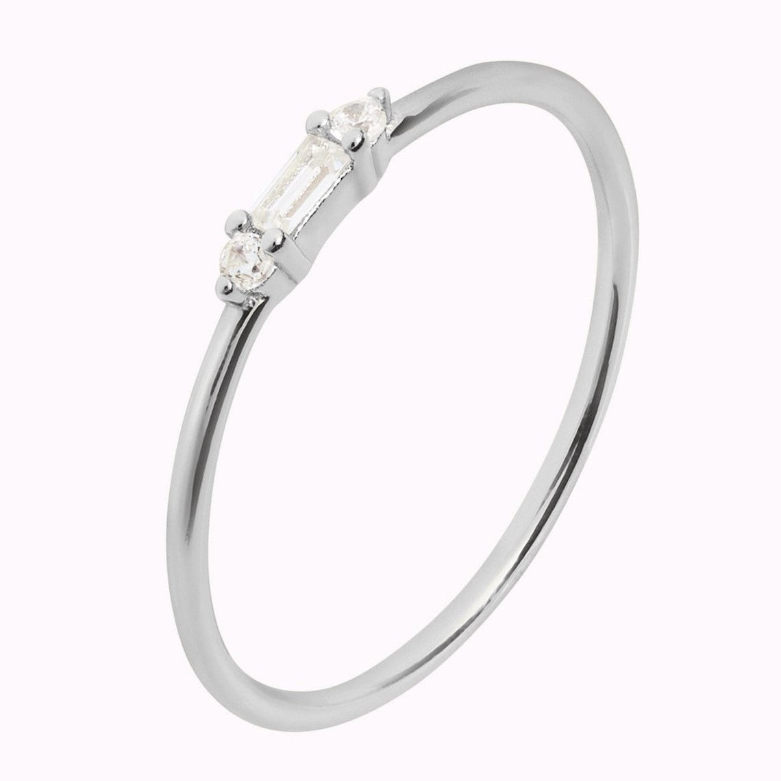 Kleines Baguette - Zierlicher runder CZ-Ring