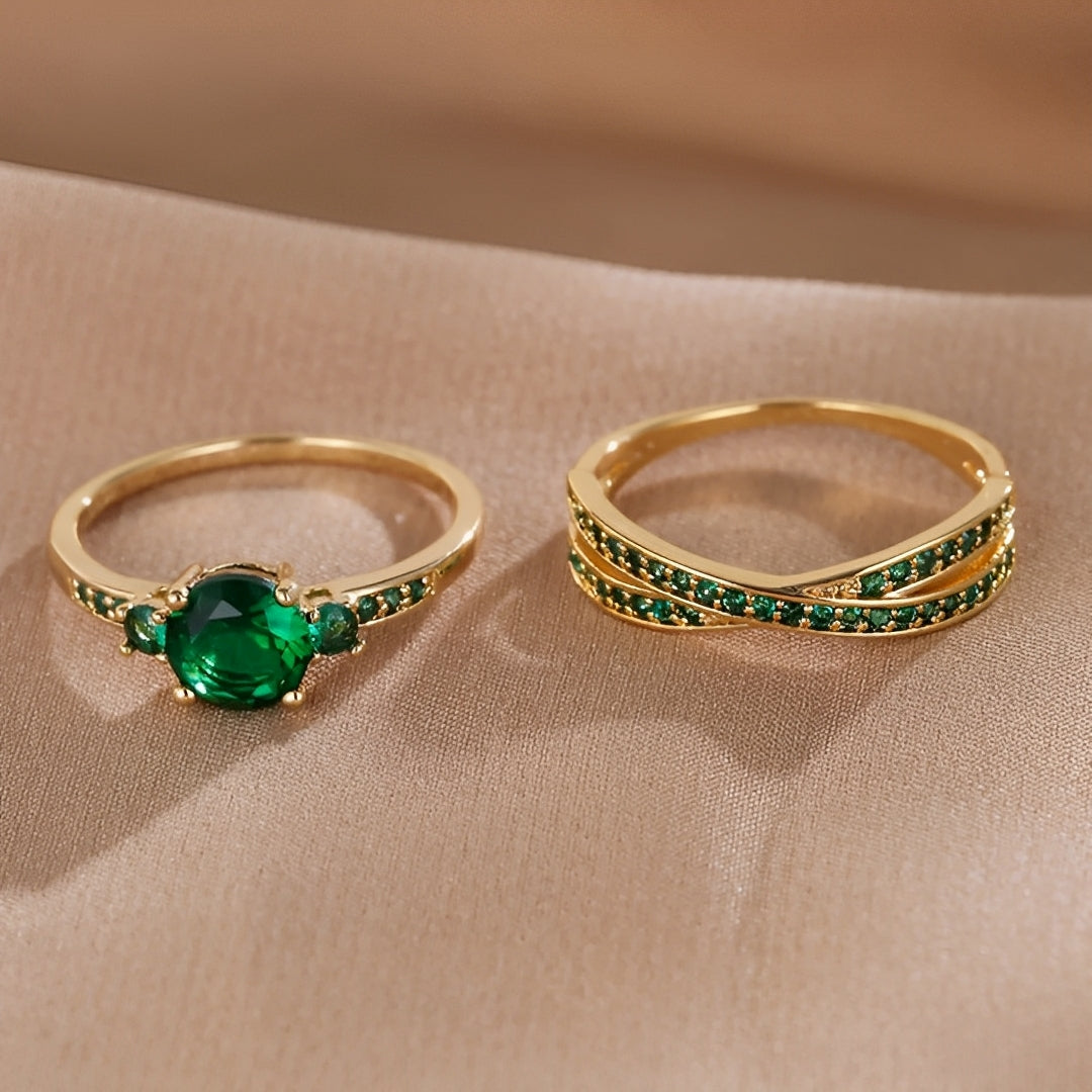 Ivy – Set mit Ringen mit grünen Kristallen