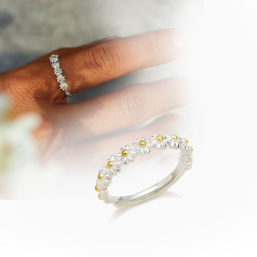 Dahliana – Margaritenring aus verstellbarem Silber und handbemaltem Emaille